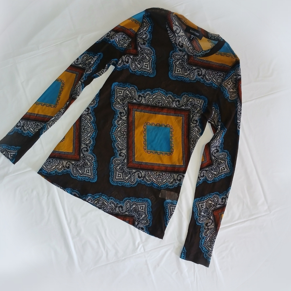 Geometric Patterned Long Sleeve Top Karen Kane